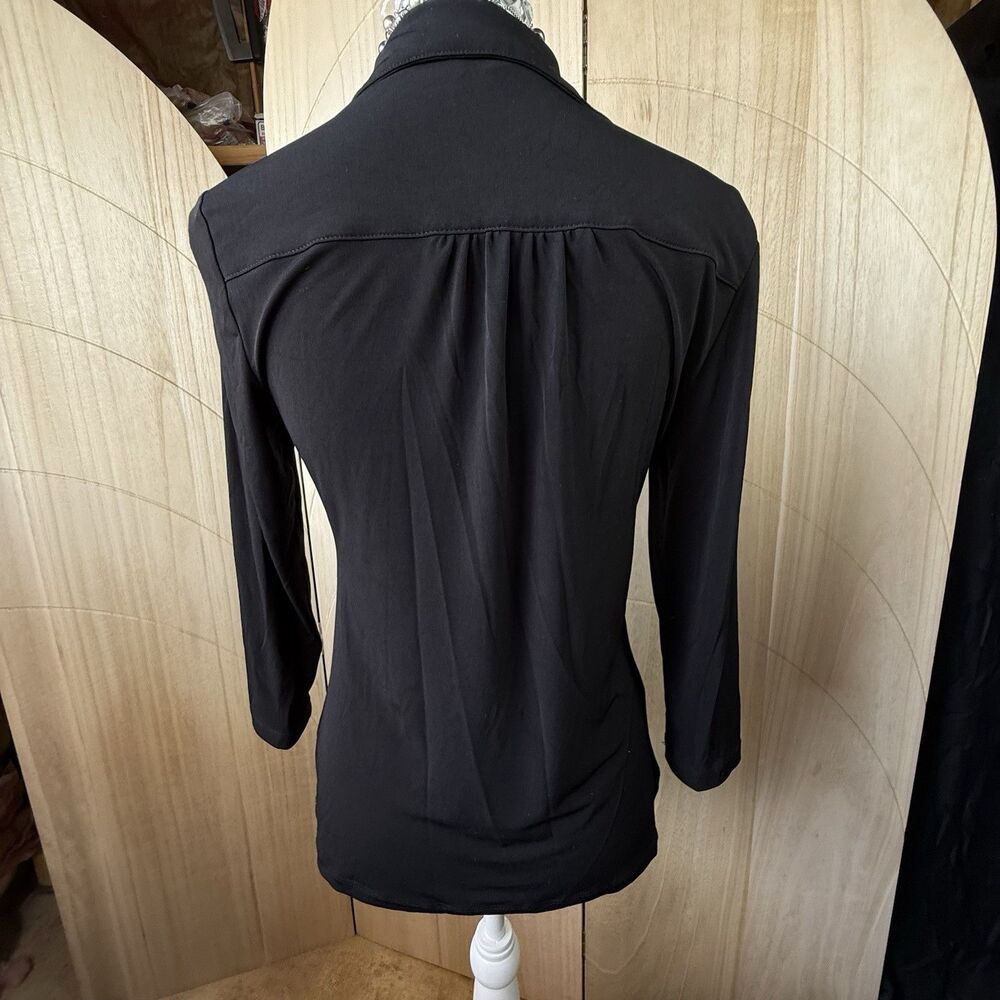 Carmen Marc Valvo Black Jersey Henley Blouse Silver Buttons S - Picture 4 of 7